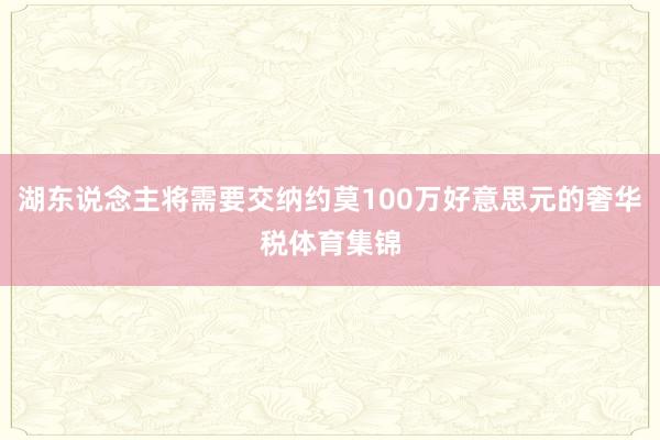 湖东说念主将需要交纳约莫100万好意思元的奢华税体育集锦